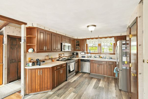 Interior, Kitchen, Stainless Steel Appliances, Wood Texture Flooring