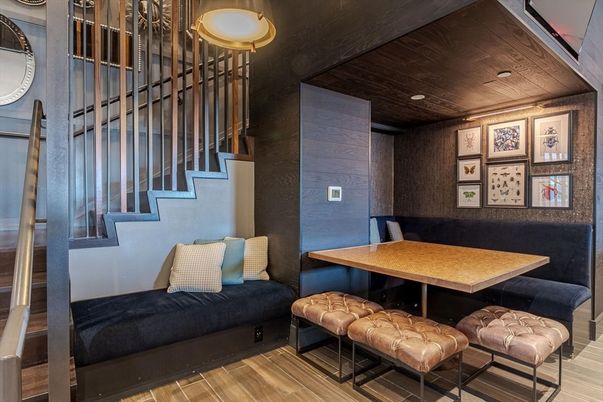 Dining room, Interior, Recessed Lighting, Wooden Ceilings, Wood Texture Flooring