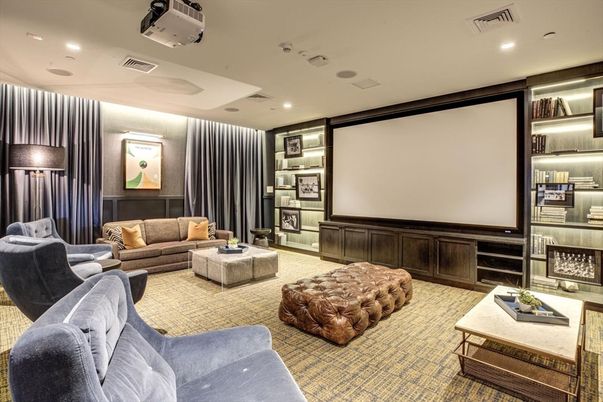 Interior, Living room, Projection Screen, Recessed Lighting, Theatre Room