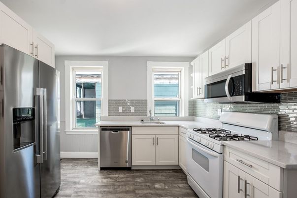Interior, Kitchen, Stainless Steel Appliances, Water, Wood Texture Flooring