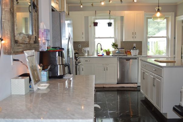Interior, Kitchen, Marble, Pendant Lights, Stainless Steel Appliances