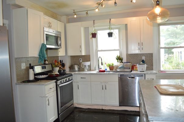 Interior, Kitchen, Marble, Pendant Lights, Stainless Steel Appliances