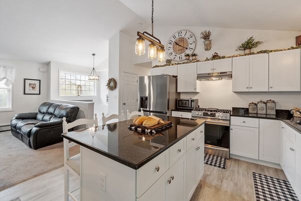 Interior, Kitchen, Living room, Pendant Lights, Stainless Steel Appliances, Wood Texture Flooring