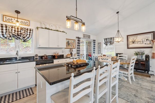Dining room, Interior, Kitchen, Pendant Lights, Wood Texture Flooring