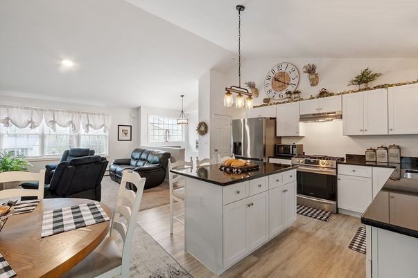 Interior, Kitchen, Living room, Pendant Lights, Recessed Lighting, Stainless Steel Appliances, Wood Texture Flooring