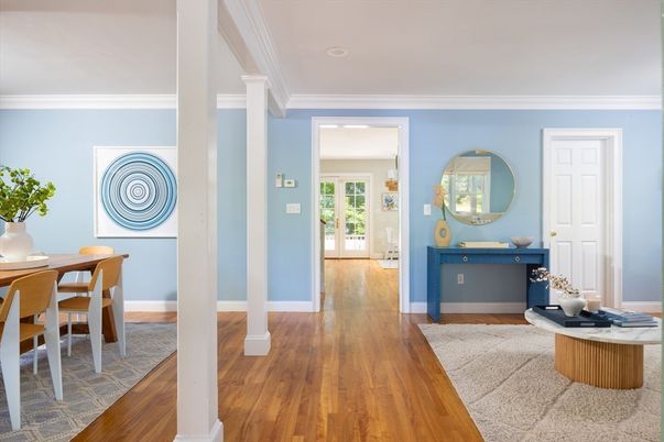 Dining room, Interior, Recessed Lighting, Wood Texture Flooring