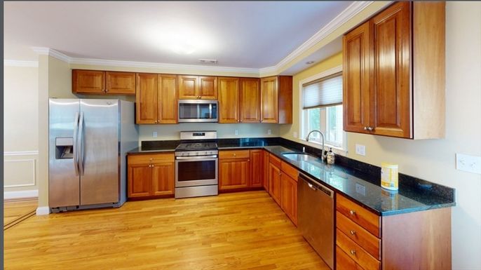 Interior, Kitchen, Stainless Steel Appliances, Wood Texture Flooring