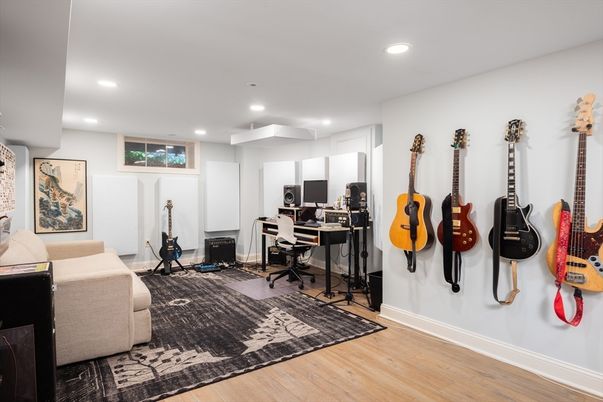 Home Office, Interior, Recessed Lighting, Wood Texture Flooring