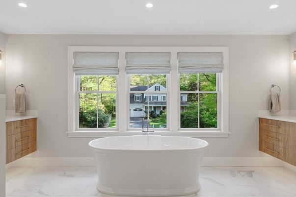 Bathroom, Free Standing Baths, Interior, Marble, Recessed Lighting