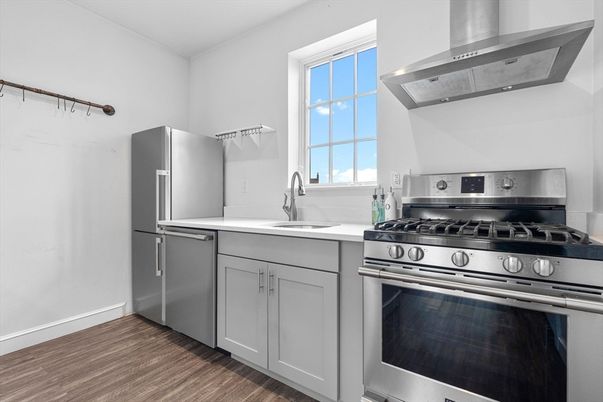 Interior, Kitchen, Stainless Steel Appliances, Wood Texture Flooring