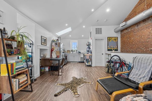 Home Office, Interior, Kitchen, Recessed Lighting, Stone Walls, Wood Texture Flooring