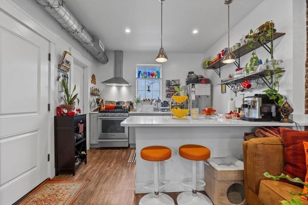 Interior, Kitchen, Pendant Lights, Recessed Lighting, Wood Texture Flooring