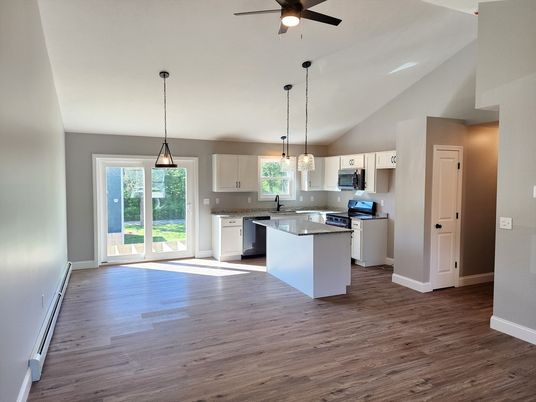 Interior, Kitchen, Pendant Lights, Wood Texture Flooring
