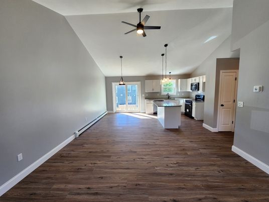 Interior, Kitchen, Pendant Lights, Wood Texture Flooring