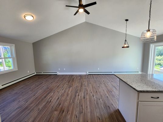 Empty room, Interior, Pendant Lights, Wood Texture Flooring