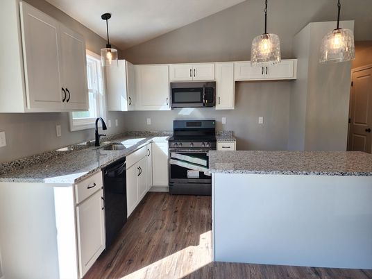 Interior, Kitchen, Pendant Lights, Stainless Steel Appliances, Wood Texture Flooring