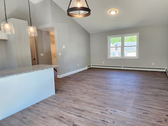 Empty room, Interior, Pendant Lights, Recessed Lighting, Wood Texture Flooring