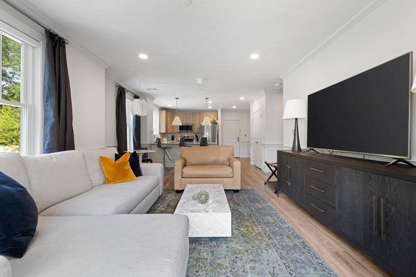 Interior, Kitchen, Living room, Pendant Lights, Recessed Lighting, Stainless Steel Appliances, Wood Texture Flooring