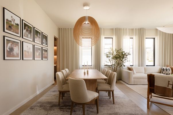 Dining room, Interior, Living room, Pendant Lights, Wood Texture Flooring