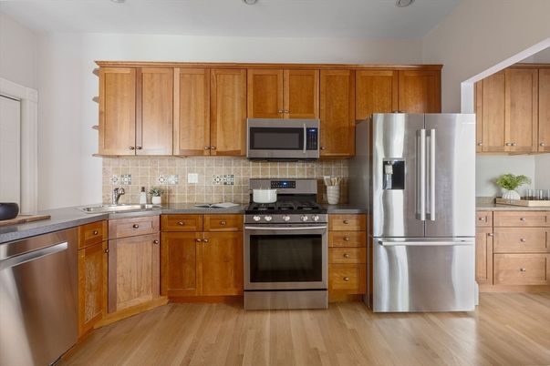 Interior, Kitchen, Stainless Steel Appliances, Wood Texture Flooring