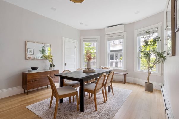 Dining room, Interior, Recessed Lighting, Wood Texture Flooring