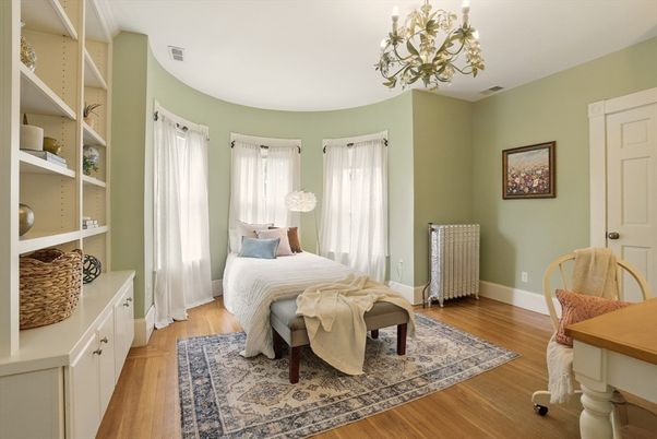 Bedroom, Chandelier, Interior, Wood Texture Flooring