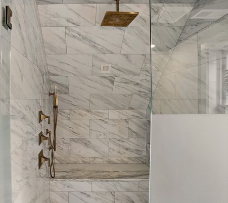 Bathroom, Glass Shower, Interior, Marble Walls