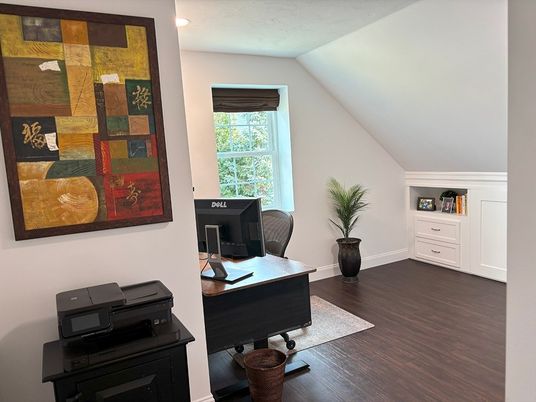 Home Office, Interior, Recessed Lighting, Wood Texture Flooring