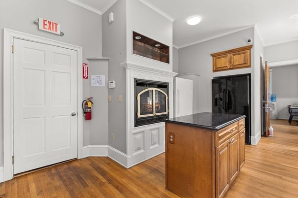 Fireplace, Interior, Recessed Lighting, Wood Texture Flooring