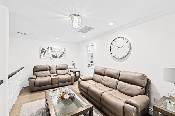 Chandelier, Interior, Living room, Recessed Lighting, Wood Texture Flooring