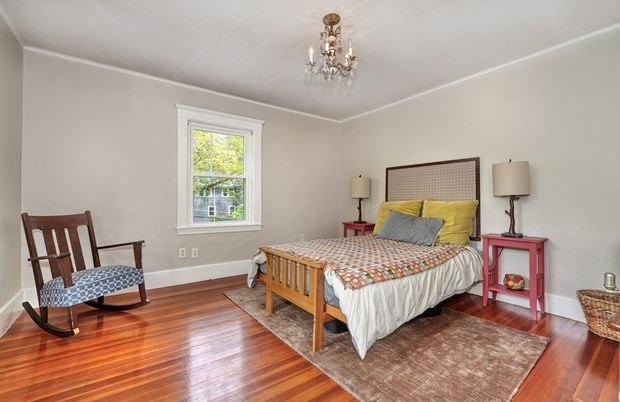 Bedroom, Chandelier, Interior, Wood Texture Flooring