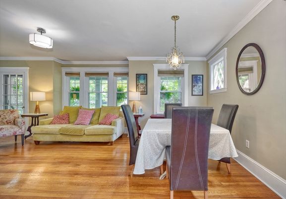 Dining room, Interior, Pendant Lights, Wood Texture Flooring