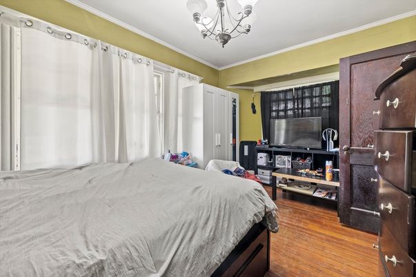 Bedroom, Chandelier, Interior, Wood Texture Flooring