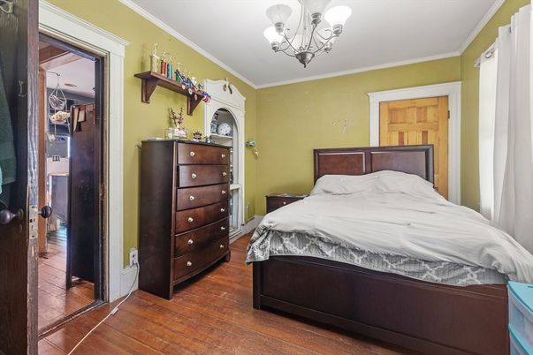 Bedroom, Chandelier, Interior, Wood Texture Flooring