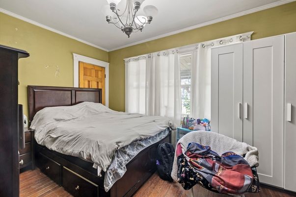 Bedroom, Chandelier, Interior, Wood Texture Flooring