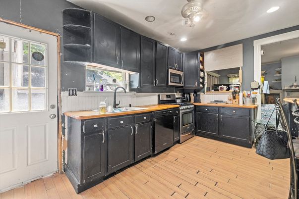 Interior, Kitchen, Recessed Lighting, Wood Texture Flooring