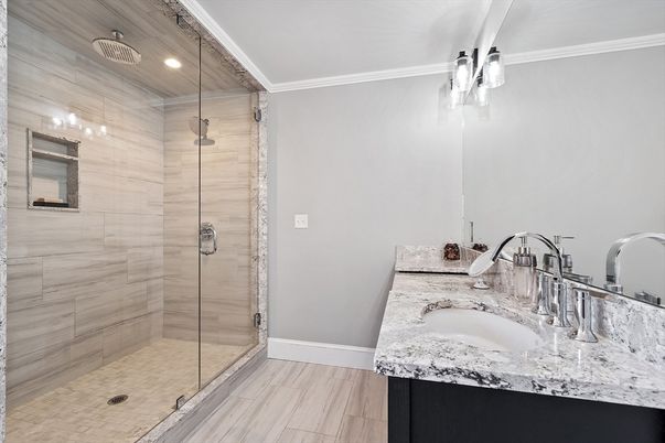 Bathroom, Dual Sink Vanities, Glass Shower, Interior, Recessed Lighting