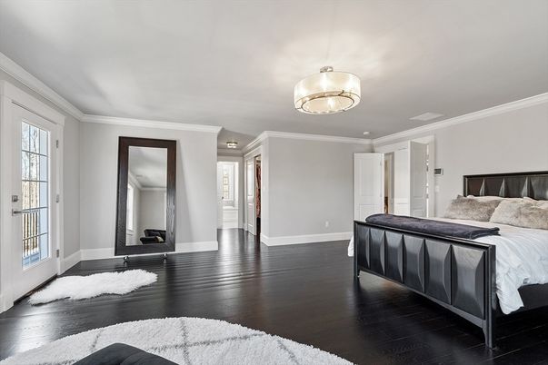 Bedroom, Interior, Pendant Lights, Wood Texture Flooring