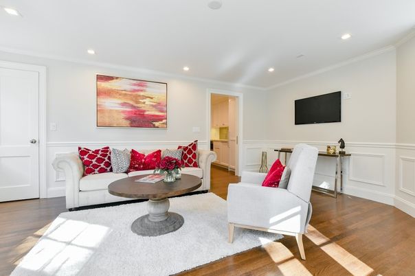 Interior, Living room, Recessed Lighting, Wood Texture Flooring