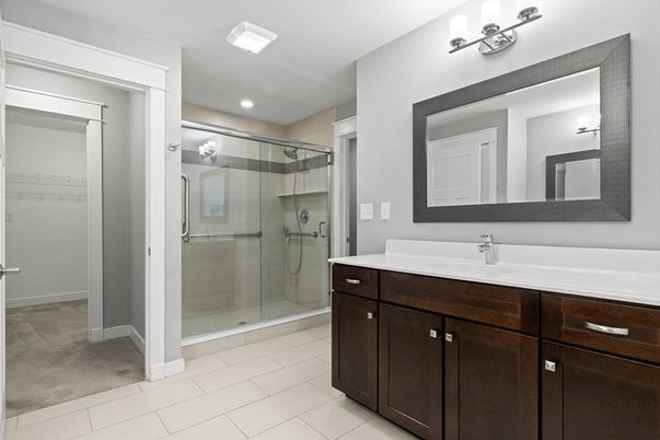 Bathroom, Glass Shower, Interior, Recessed Lighting