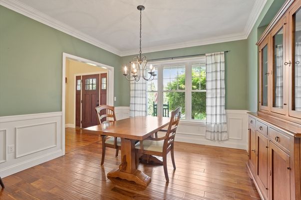 Chandelier, Dining room, Interior, Wood Texture Flooring