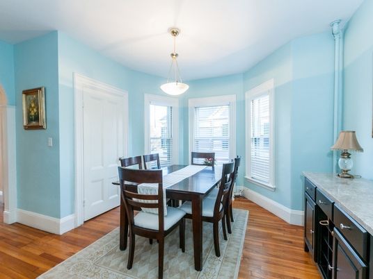 Dining room, Interior, Pendant Lights, Wood Texture Flooring