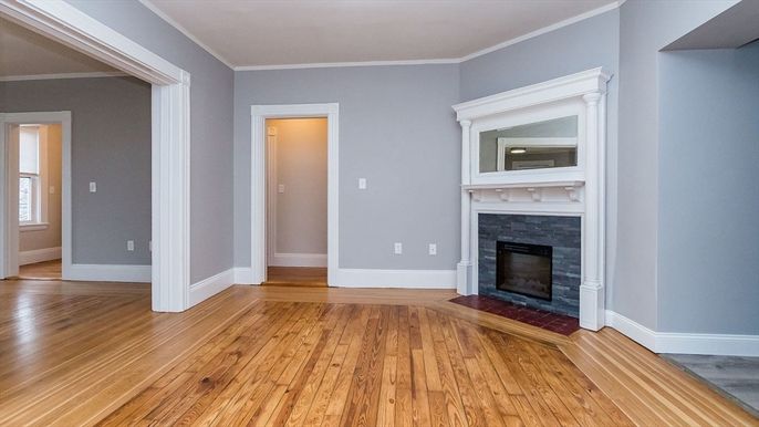 Empty room, Fireplace, Interior, Wood Texture Flooring