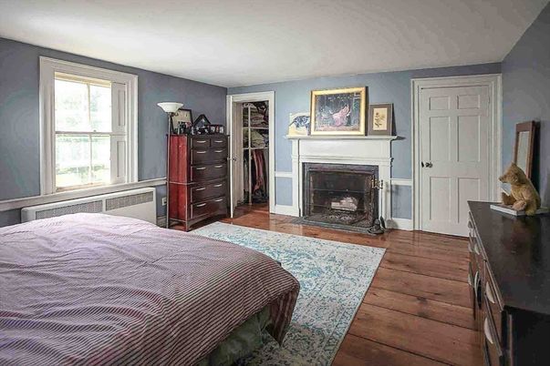 Bedroom, Fireplace, Interior, Wood Texture Flooring