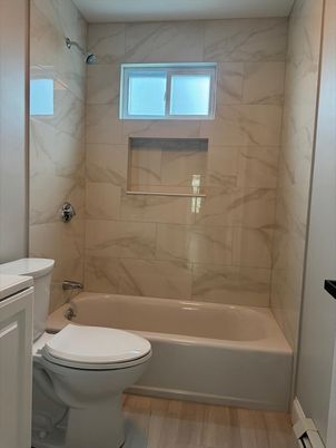Bathroom, Interior, Marble Walls, Wood Texture Flooring
