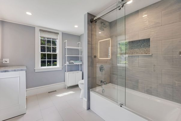 Bathroom, Glass Shower, Interior, Recessed Lighting