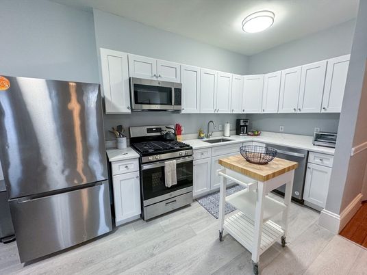Interior, Kitchen, Stainless Steel Appliances, Wood Texture Flooring
