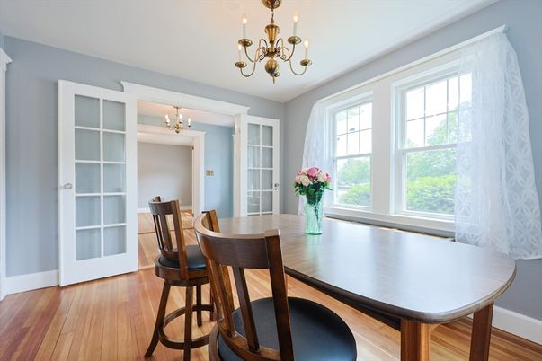 Chandelier, Dining room, Interior, Wood Texture Flooring