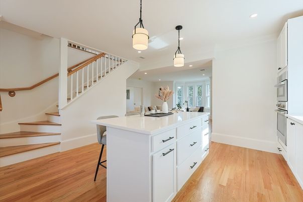 Interior, Kitchen, Pendant Lights, Recessed Lighting, Wood Texture Flooring