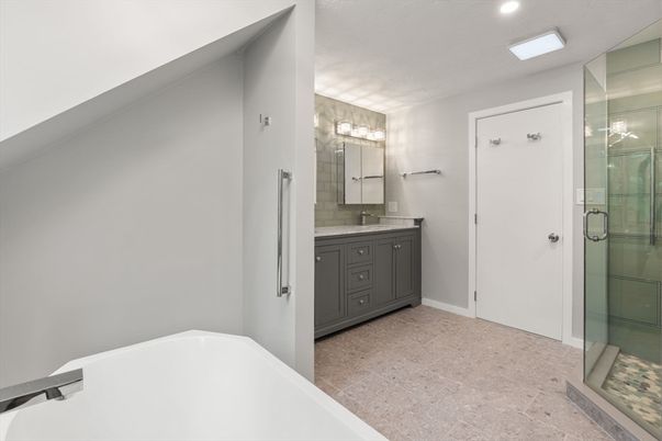 Bathroom, Glass Shower, Interior, Recessed Lighting